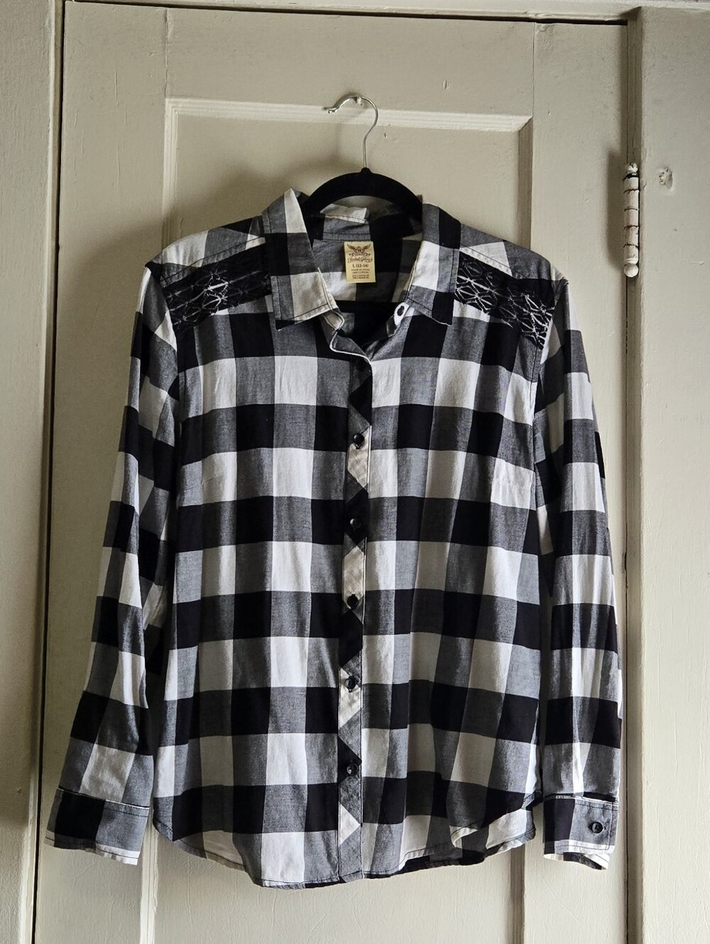 Faded Glory Black & White Buffalo Plaid Button-Down Shirt